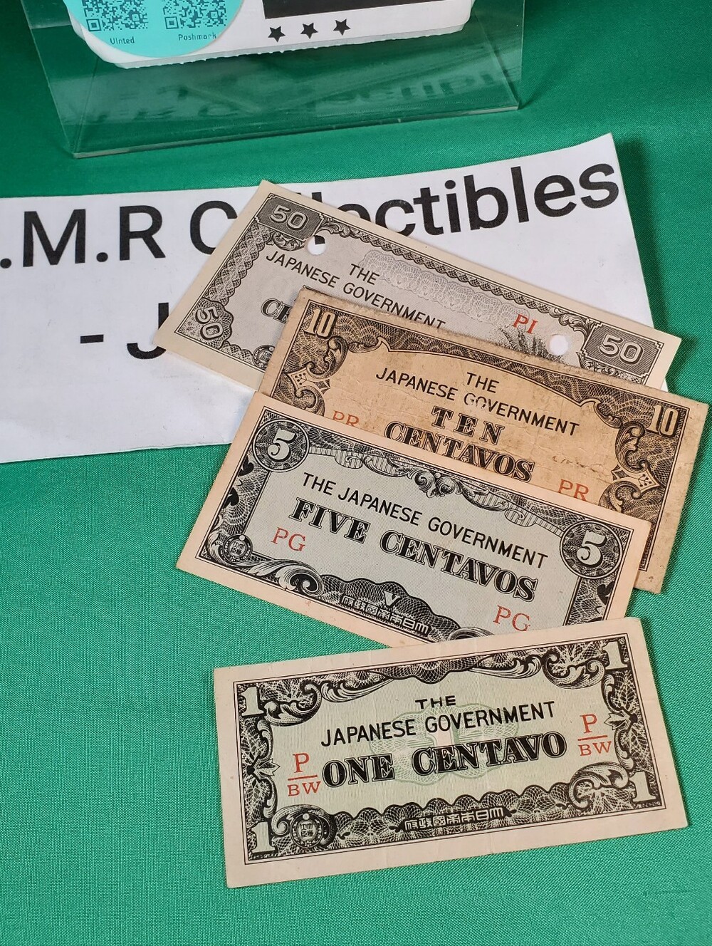 Used WWII Japanese Occupation Philippines Currency Set - 1, 5, 10, & 50 Centavos